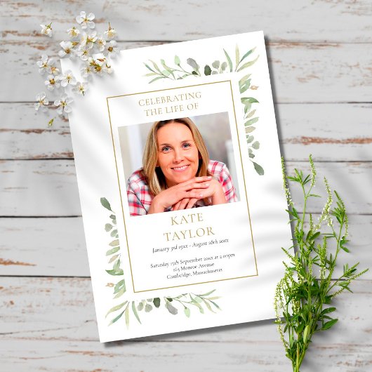 Greenery Funeral Memorial Order of Service Program Programma