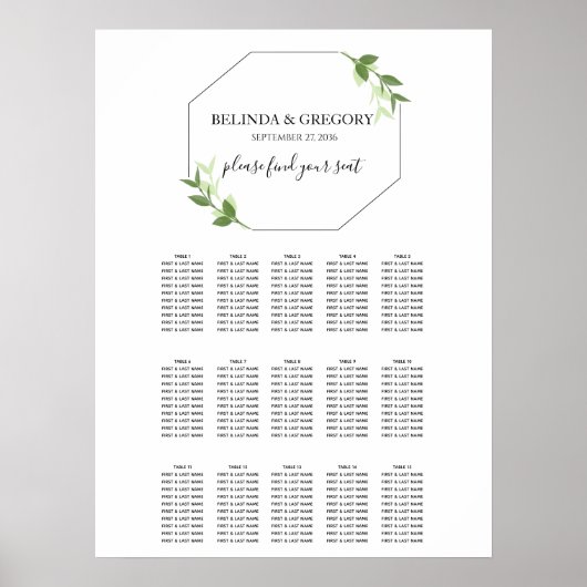 Greenery Garden laat Lijst Wedding Seding Chart Poster (Voorkant)