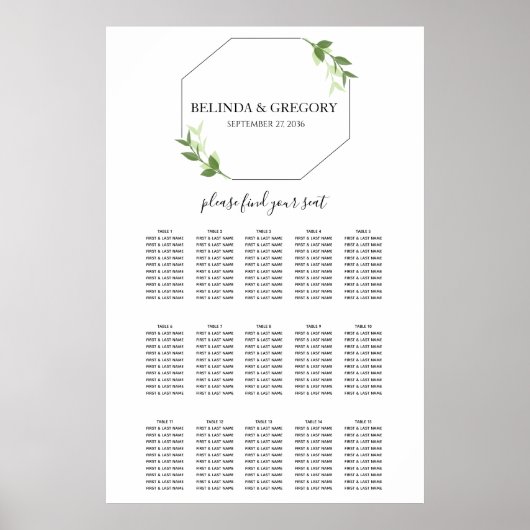 Greenery Garden laat Lijst Wedding Seding Chart Poster (Voorkant)