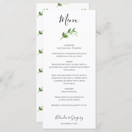 Greenery Garden Leaves Lijst Wedding Menu (Voorkant / Achterkant)