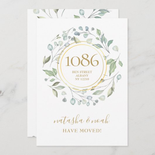 Greenery Garland Gold New Address Notice (Voorkant / Achterkant)