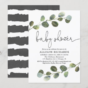 Greenery gender-neutraal baby shower, zwart wit kaart