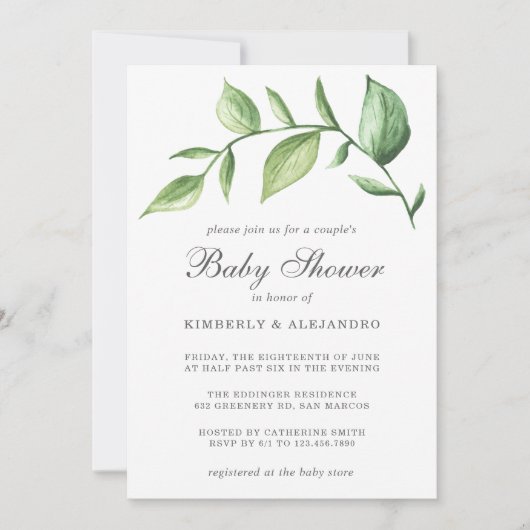 Greenery Gender Neutral Rustic Couples Baby shower Kaart (Voorkant)