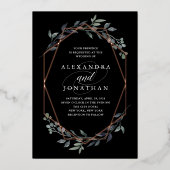 Greenery Geo Black | Roos Gold Wedding Folie Uitnodiging (Voorkant)