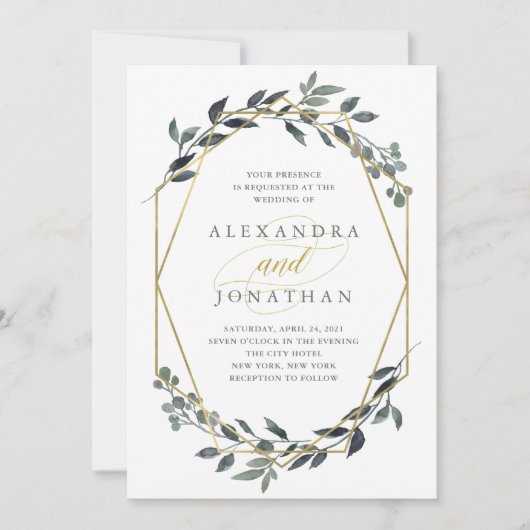 Greenery Geo | Goudbruiloft Kaart (Voorkant)