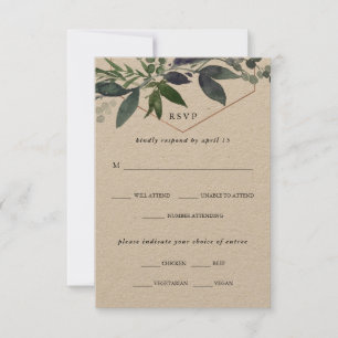 Greenery Geo Kraft   Roos Gouden Maaltijd Keuze Br RSVP Kaartje