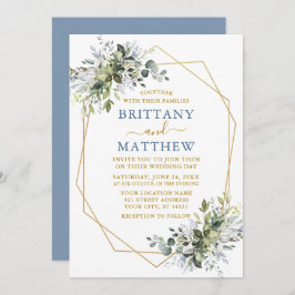 Greenery Geo Lijst Wedding Dusty Blue Gold Kaart