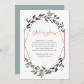 Greenery Geo | Roos Gold Wedding Annulering Kaart (Voorkant / Achterkant)