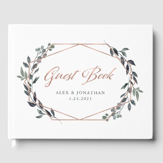 Greenery Geo | Roos Gold Wedding Gastenboek (Voorkant)