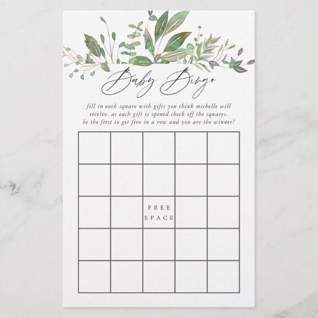 Greenery Geometric Baby shower Baby Bingo (Voorkant)