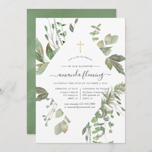 Greenery Geometric Baptism of Christening Kaart