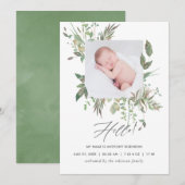 Greenery Geometric Birth Announcement Fotokaart Aankondiging (Voorkant / Achterkant)