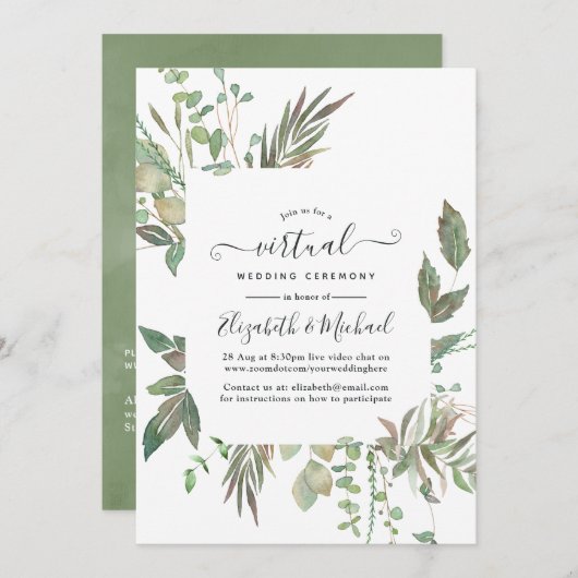 Greenery Geometric Online Virtual Wedding Kaart (Voorkant / Achterkant)