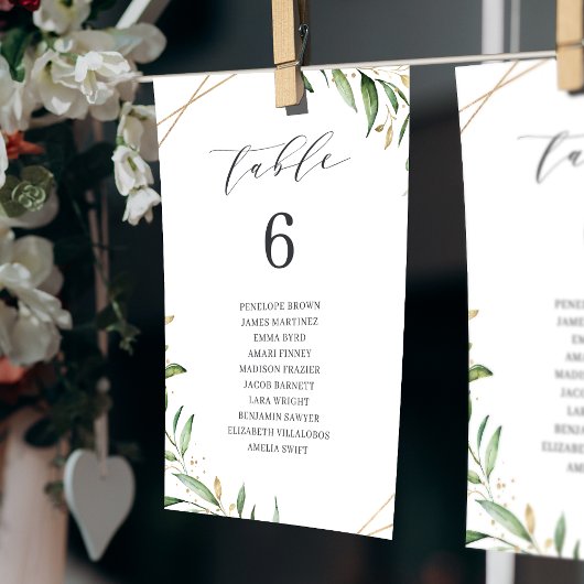 Greenery Geometric table number seating chart Kaart