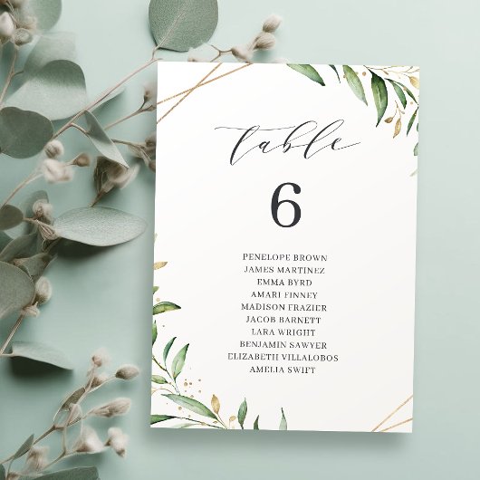 Greenery Geometric table number seating chart Kaart