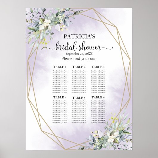 Greenery Geometric Vrijgezellenfeest Seating Chart Poster (Voorkant)