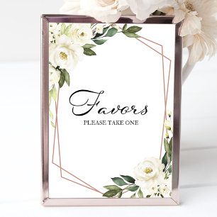 Greenery Geometric White Floral Favors Sign Poster