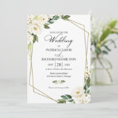 Greenery Geometric White Floral Wedding Kaart (Staand voorkant)