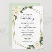 Greenery Geometric White Floral Wedding Kaart (Voorkant / Achterkant)