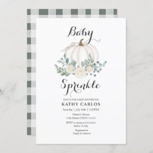 Greenery Gingham White Pumpkin Baby Sprinkle Kaart