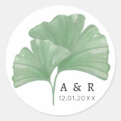 Greenery Ginkgo Tree Waterverf Wedding Monogram Ronde Sticker (Voorkant)
