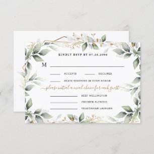 Greenery & Gold 3 Driemaands Choice Rustic Wedding RSVP Kaartje