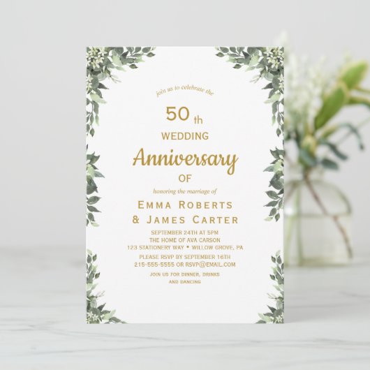 Greenery Gold 50e Jubileum Kaart (Staand voorkant)