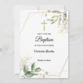 Greenery Gold Baptism Invitation Kaart (Voorkant)