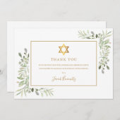 Greenery Gold Bat Bar Mitzvah Joods Bedankkaart (Voorkant / Achterkant)