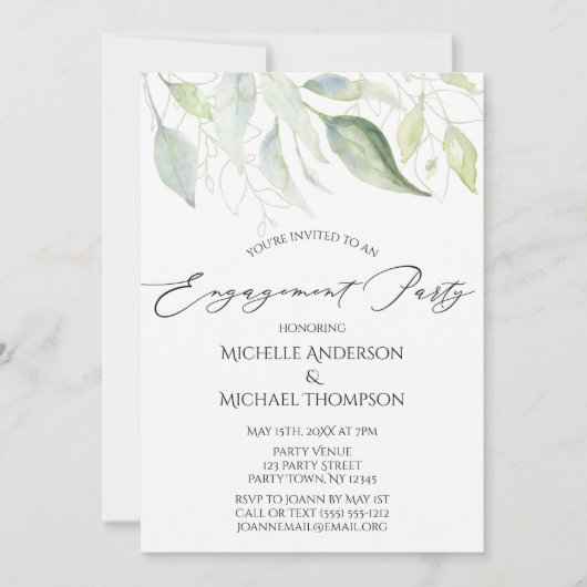 Greenery Gold Botanical Leaves Engagement Kaart (Voorkant)