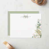Greenery Gold Botanical Rustige Foliage Monogram Notitiekaartje (Voorkant / Achterkant in situ)