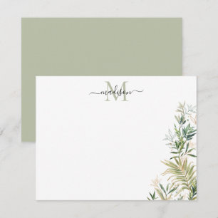 Greenery Gold Botanical Rustige Foliage Monogram Notitiekaartje