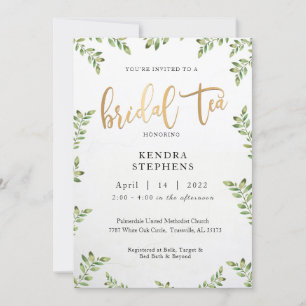 Greenery & Gold Bridal Tea Invitation Kaart
