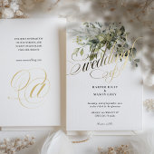 Greenery Gold Calligraphy Huwelijk Elegant Script Folie Uitnodiging