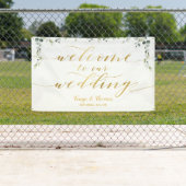 Greenery Gold Calligraphy Wit Welkom op de bruilof Spandoek (Insitu)