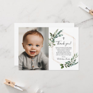 Greenery Gold Cross Foto Baptisme Hartelijk dank Kaart
