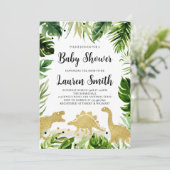 Greenery Gold Dinosaur Baby shower Kaart (Staand voorkant)
