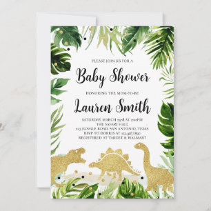 Greenery Gold Dinosaur Baby shower Kaart