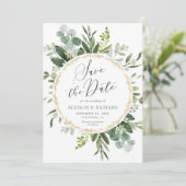 Greenery Gold elegant modern Save the Date Kaart (Staand voorkant)