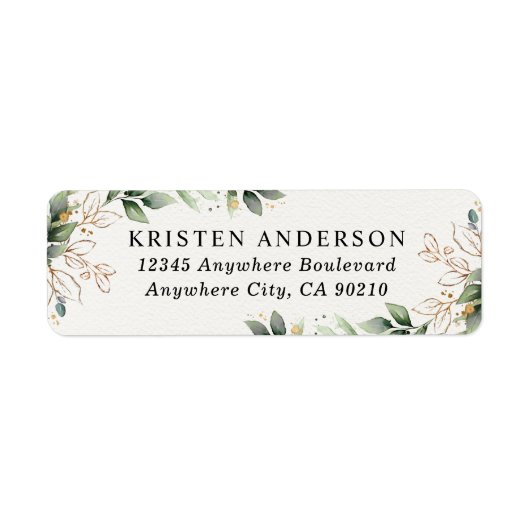 Greenery Gold Elegant Waterverf Boho Leaf Adres Etiket (Voorkant)