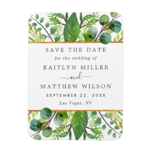 Greenery & Gold Elegant Wedding Save the Date Magneet