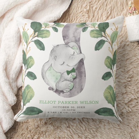 Greenery Gold Elephant Little Man Birth Stats Kussen (Deken)