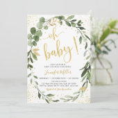 Greenery & Gold Eucalyptus Baby shower Kaart (Staand voorkant)