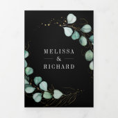 Greenery Gold Eucalyptus Black QR Code Weddenschap Drieluik Uitnodiging (Cover)