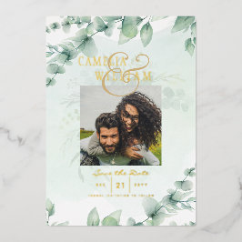 Greenery Gold Foil FOTO QR CODE Wedding Save Date Folie Uitnodiging