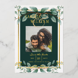 Greenery Gold Foil FOTO QR CODE Wedding Save Date Folie Uitnodiging