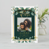Greenery Gold Foil FOTO QR CODE Wedding Save Date Folie Uitnodiging (Staand Voorkant)