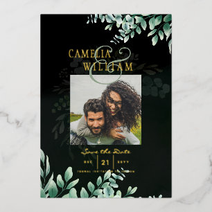 Greenery Gold Foil FOTO QR CODE Wedding Save Date Folie Uitnodiging