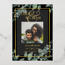 Greenery Gold Foil FOTO QR CODE Wedding Save Date Folie Uitnodiging