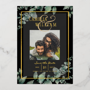 Greenery Gold Foil FOTO QR CODE Wedding Save Date Folie Uitnodiging
